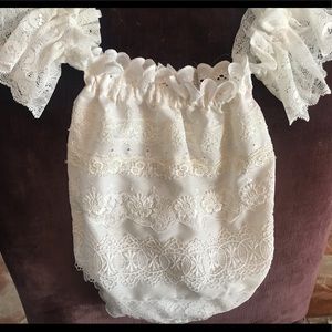 Off shoulders and white vintage lace baby romper